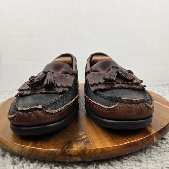 Sperry Mens 10M Top Sider Kiltie Tasseled Two Tone Brown Black Leather Boat Shoe - Picture 4 of 12